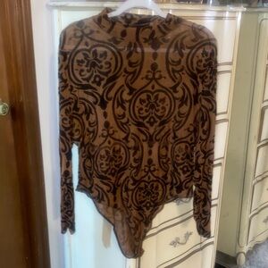 SHEIN curve - Black and Brown Burnout velvet Bodysuit